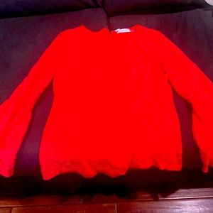 Calvin Klein Red Floral Lace Long Sleeve Round Neck Top Size Large